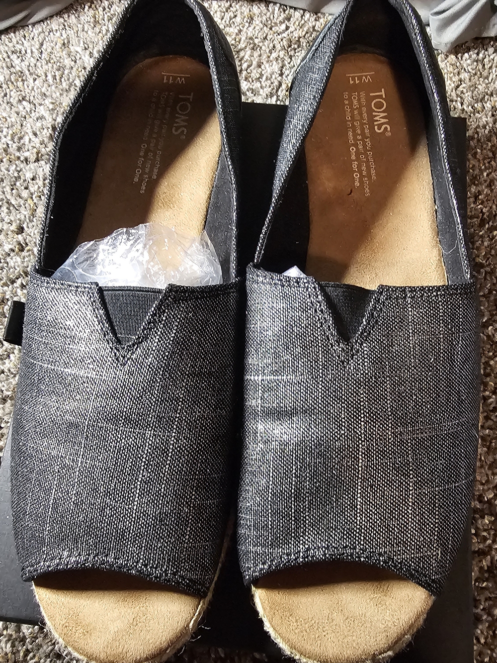 Toms Women’s Charcoal Black Open-Toe Slip-On Flats